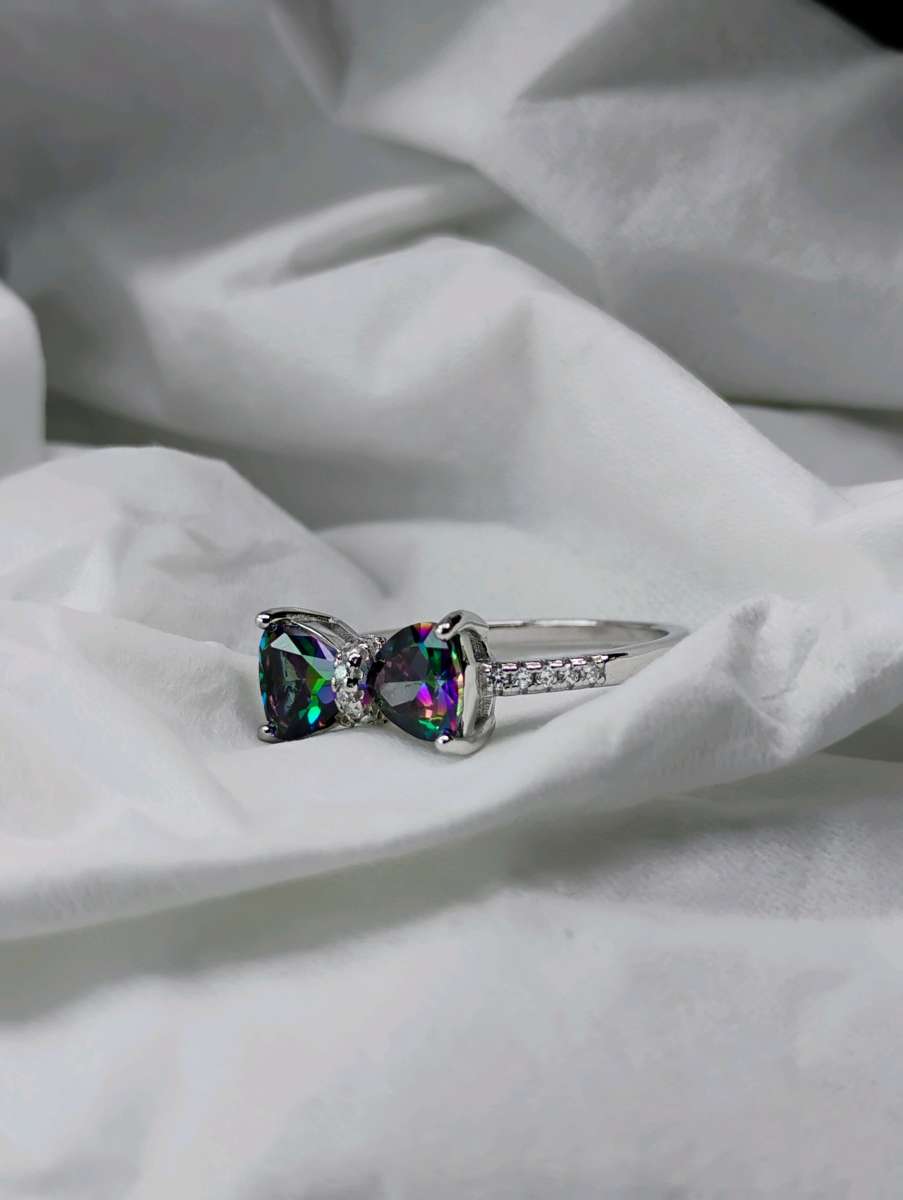 925 Stamped Silver COLORED BOW Ring