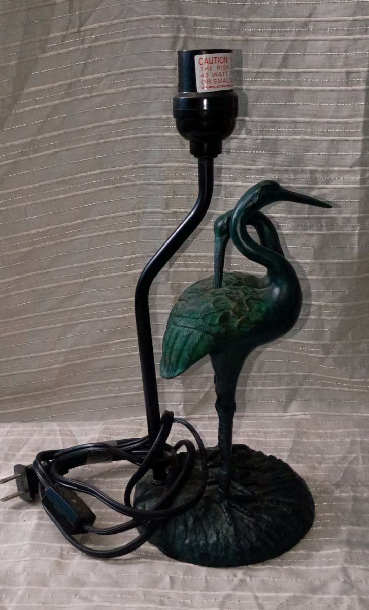 Vintage Small Crane Heron Green Lamp