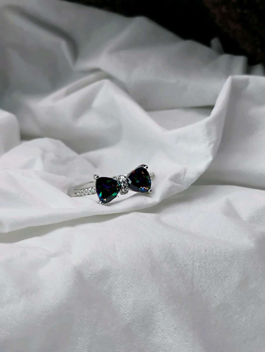 925 Stamped Silver COLORED BOW Ring