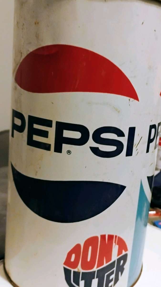 vintage dont litter promo 1970s Pepsi cola metal trash can