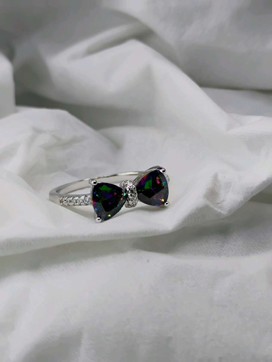 925 Stamped Silver COLORED BOW Ring