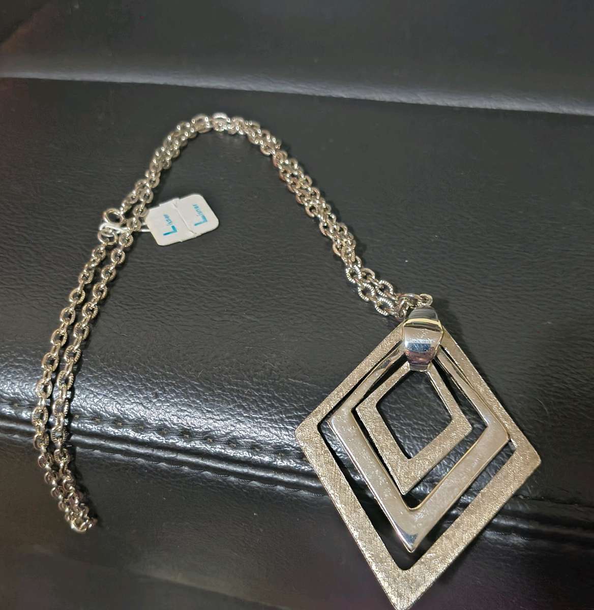 Vintage Lisner 1960s Modernist Silver Tone Abstract Diamond