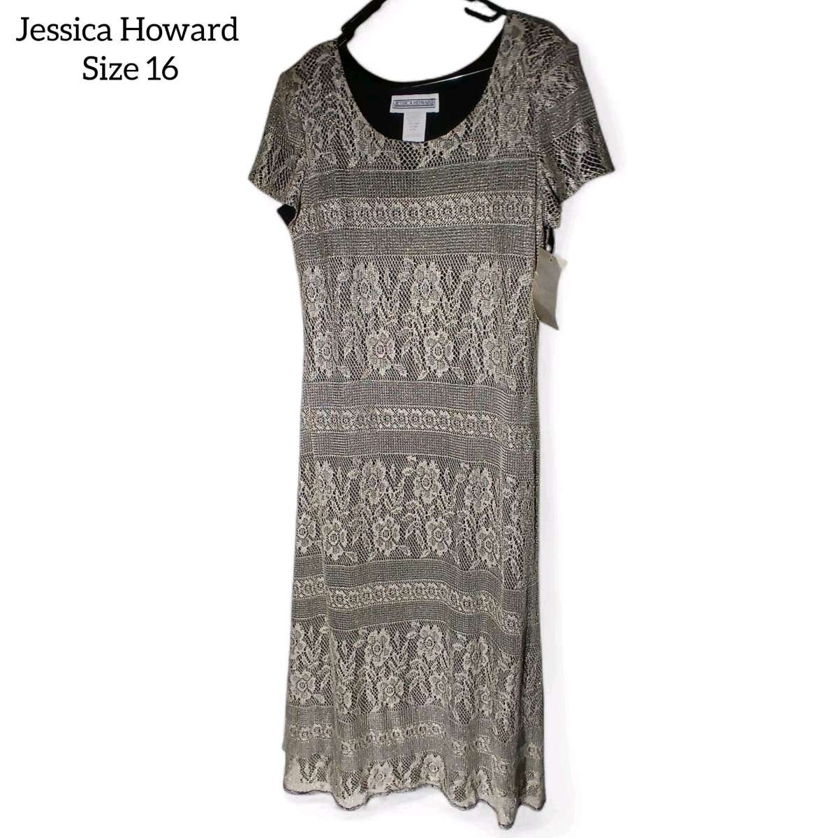 Jessica Howard metallic gold  lace overlay black  mid si