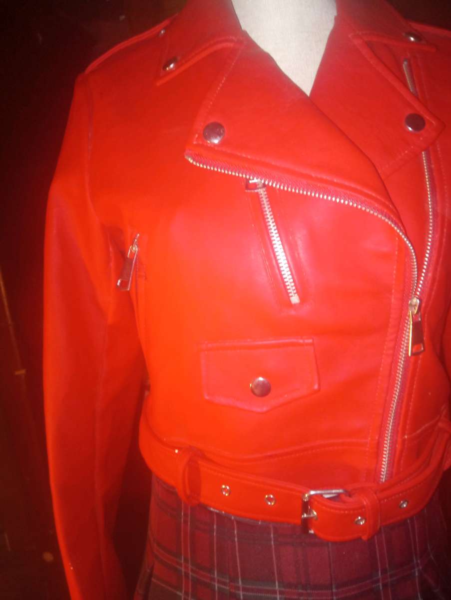 Rue 31 Womens Red Faux Leather Jacket with Zipoers Size LG