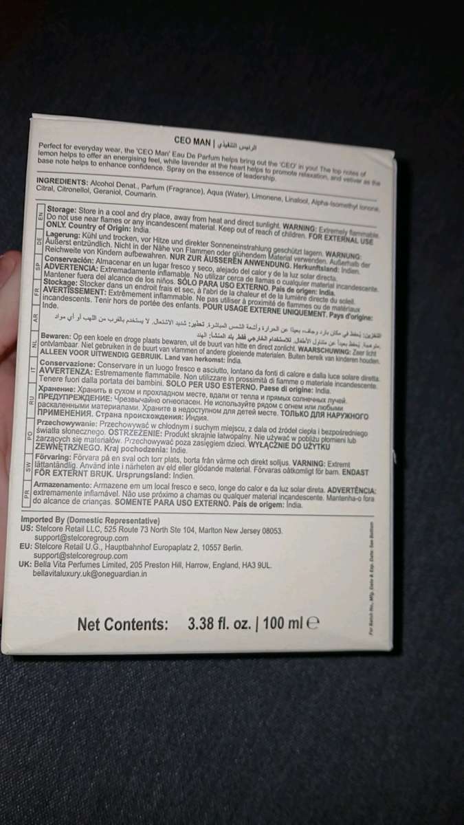 Bellavita Laxury Ceo Man Cologne Smells good 100ml