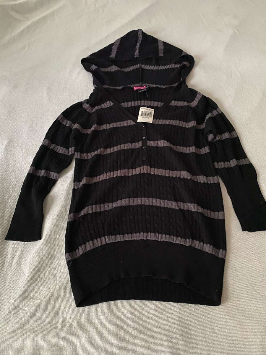 Black and white striped hooded sweater