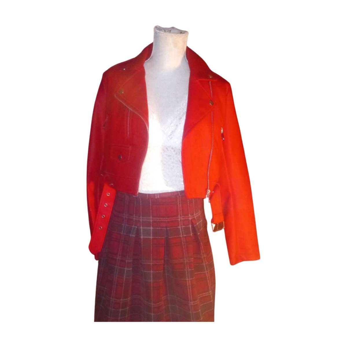 Rue 31 Womens Red Faux Leather Jacket with Zipoers Size LG