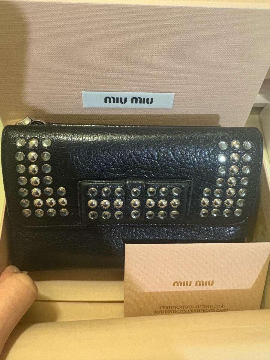 Miu Miu black leather studded wallet