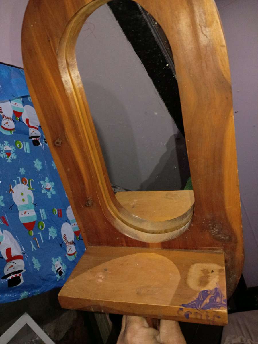 wooden mirror with coat hooks