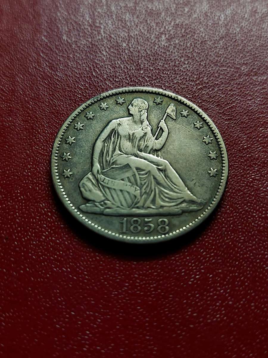 Great US 1858o Seated Liberty Half 90 Silver Dollar