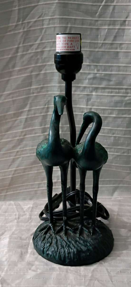 Vintage Small Crane Heron Green Lamp