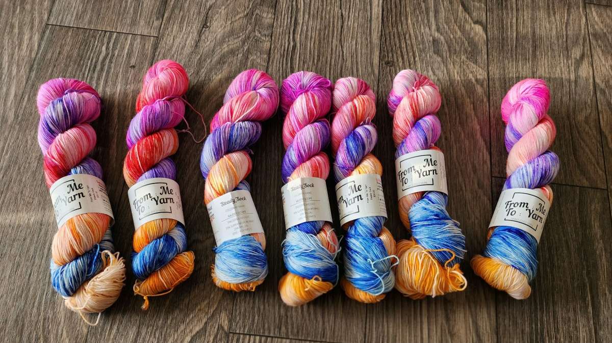 7 skeins Handdyed Indie Yarn From Me To Yarn SW Merino Nylon
