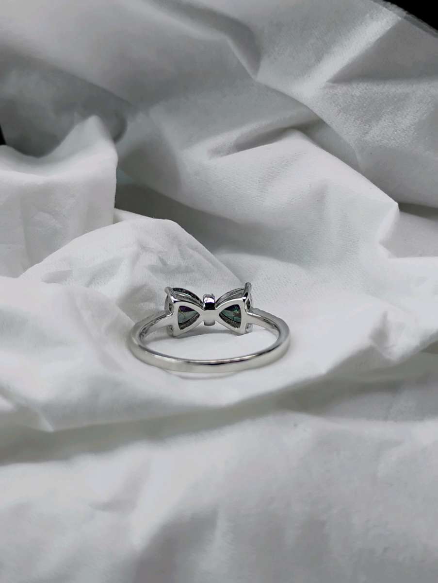 925 Stamped Silver COLORED BOW Ring