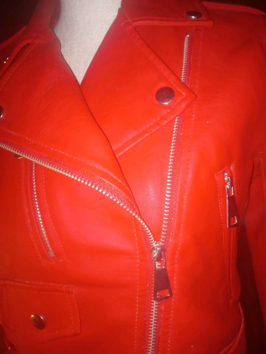Rue 31 Womens Red Faux Leather Jacket with Zipoers Size LG