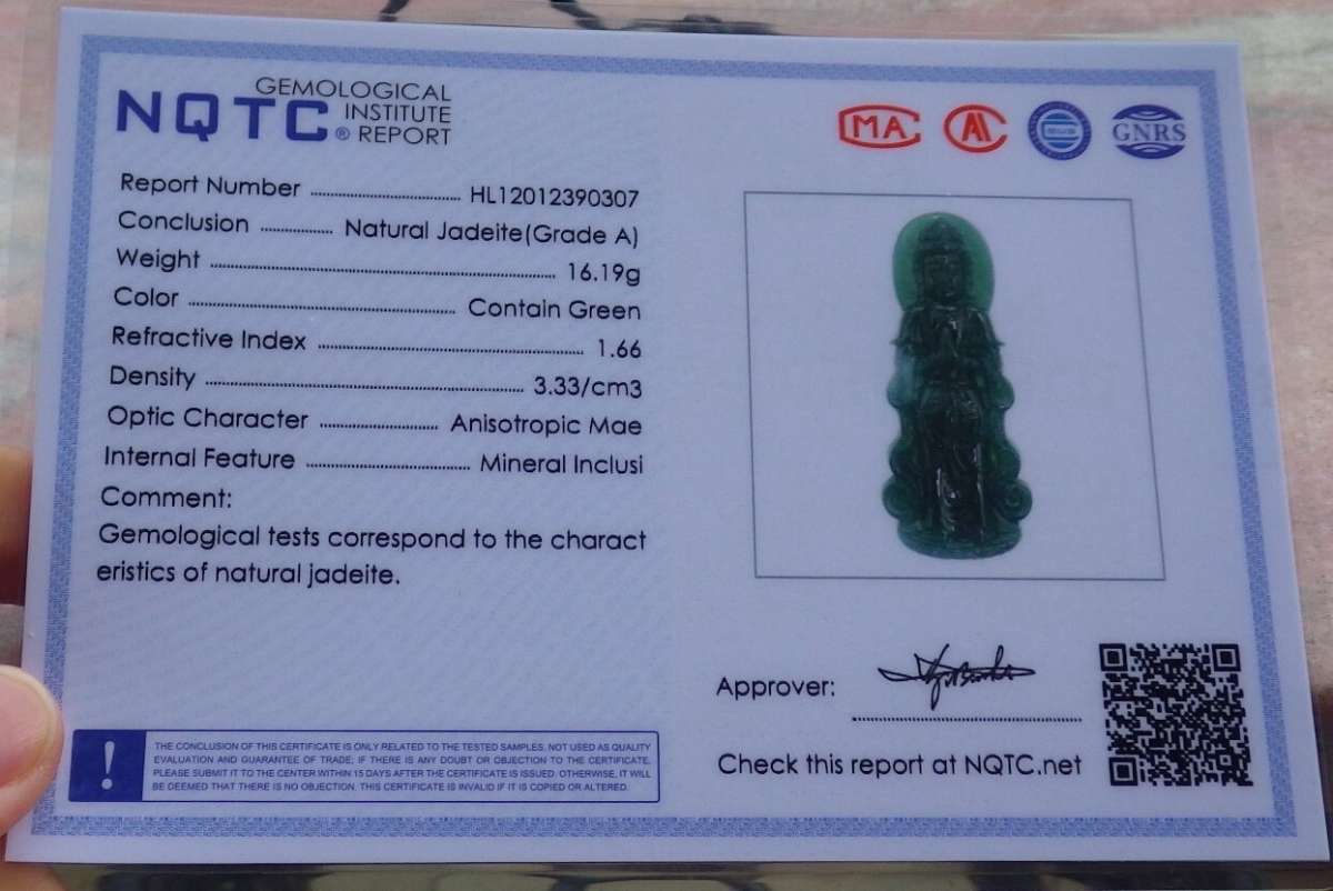 Certificate Jadeite Jade Green Pendant Kwan Yin buddha
