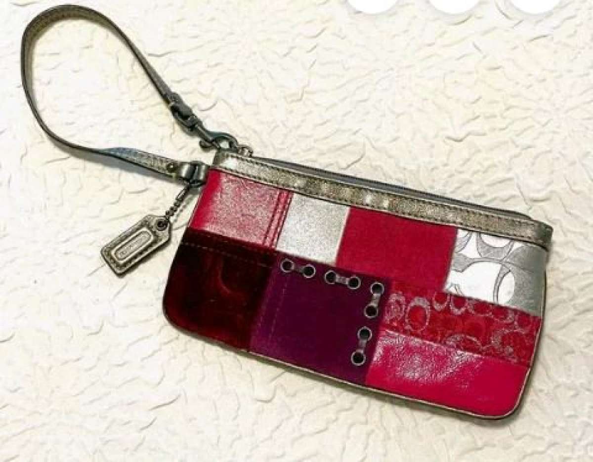 coach holiday patchwork wristlet