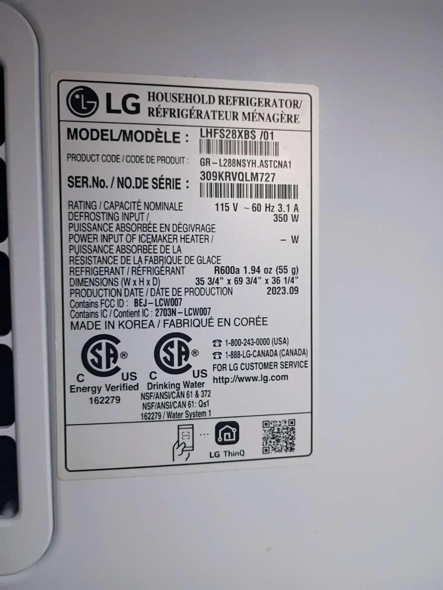 Stainless steel LG WiFi Smart Refrigerator