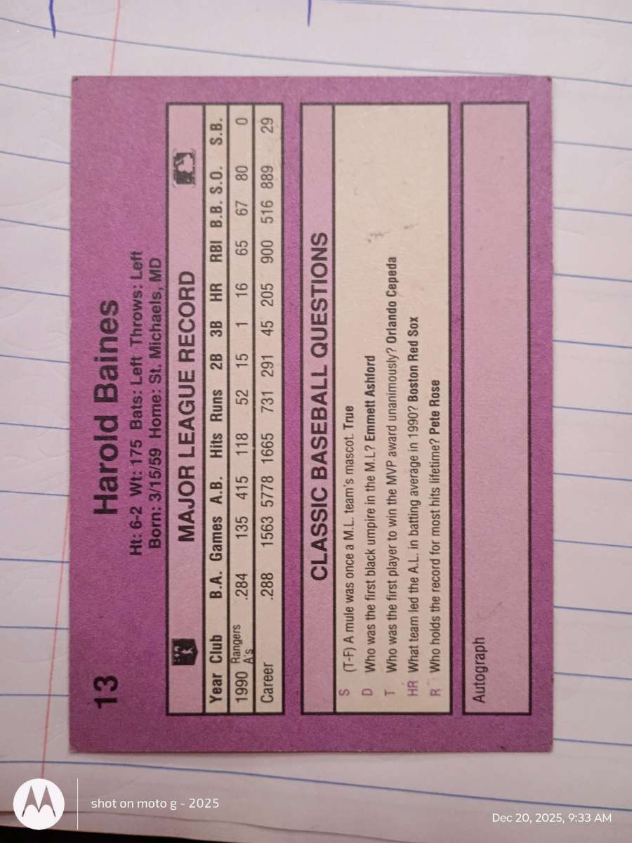 Harold Baines card 13