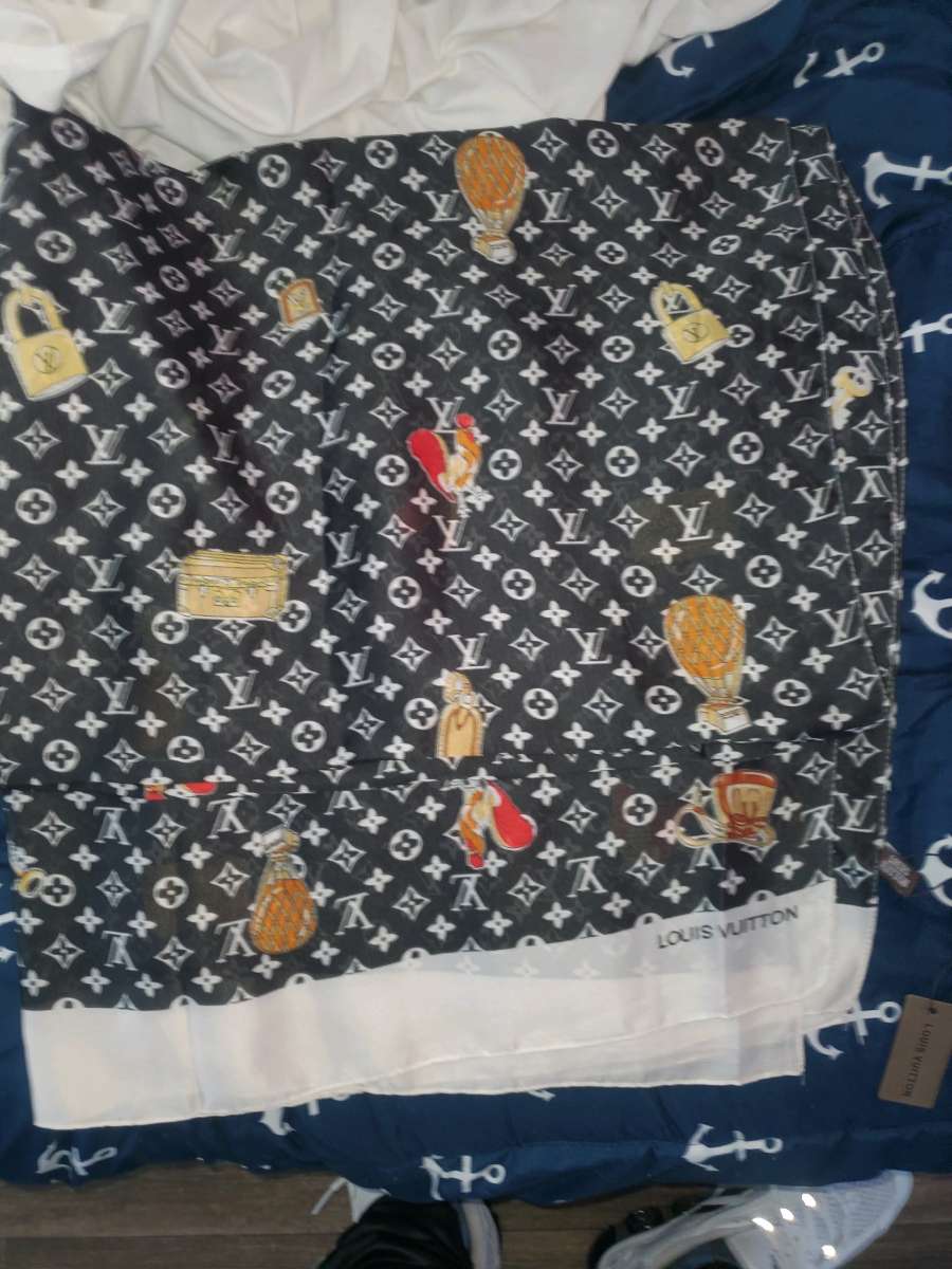 Louis Vuitton Black Anchor Monogram Silk Scarf