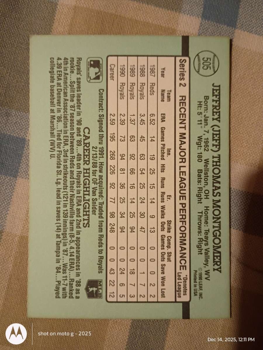 Jeff Montgomery Baseball Card