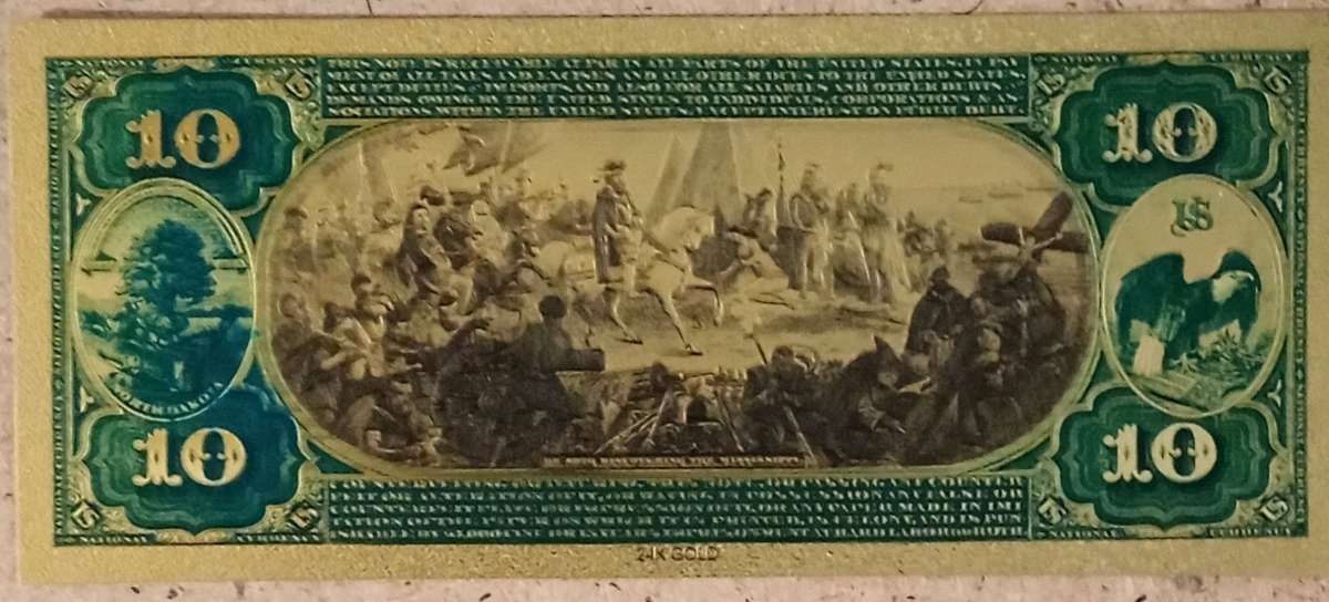 24 Karat Gold 1889 USA Ten Dollar Bill