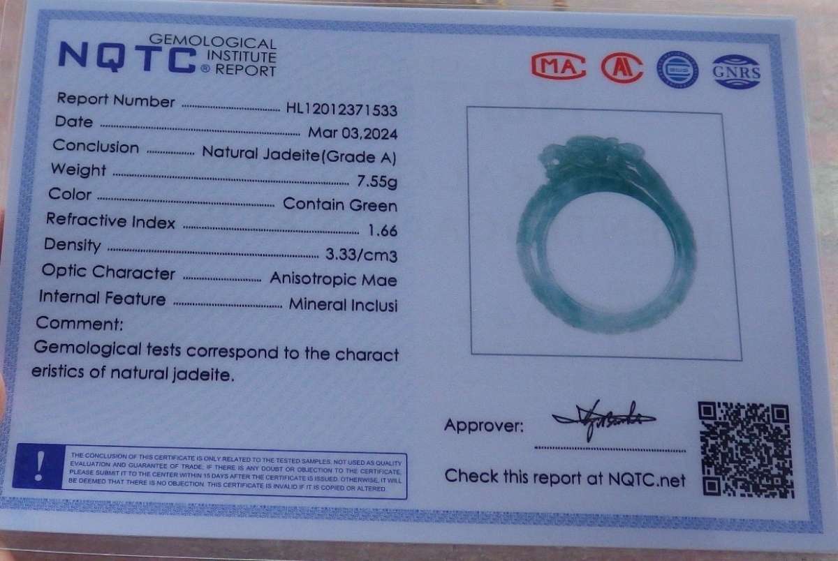 Certificate Jadeite jade Burmese Dragon Ring Size 9