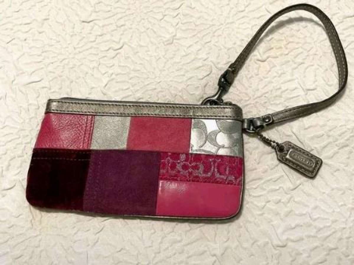 coach holiday patchwork wristlet