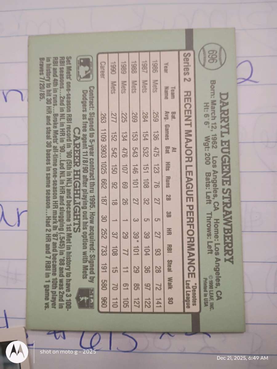 Darryl Strawberry card  number 696
