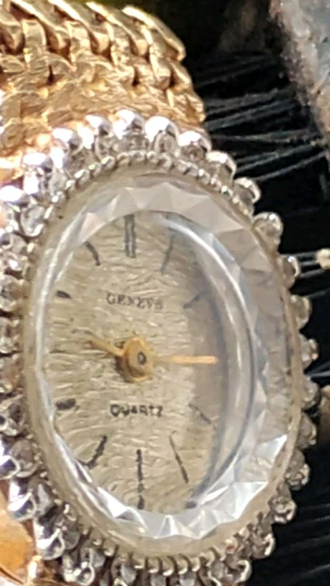 14 karat gold diamond Geneva quartz watch for ladies
