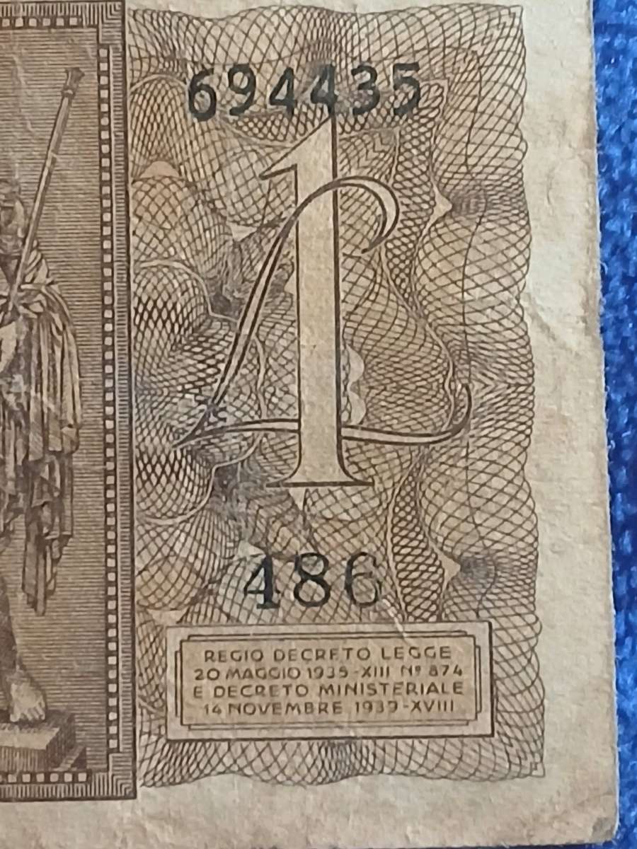 1939 Italian 1 Lira banknote