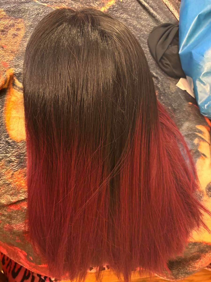 short burgundy and black wig