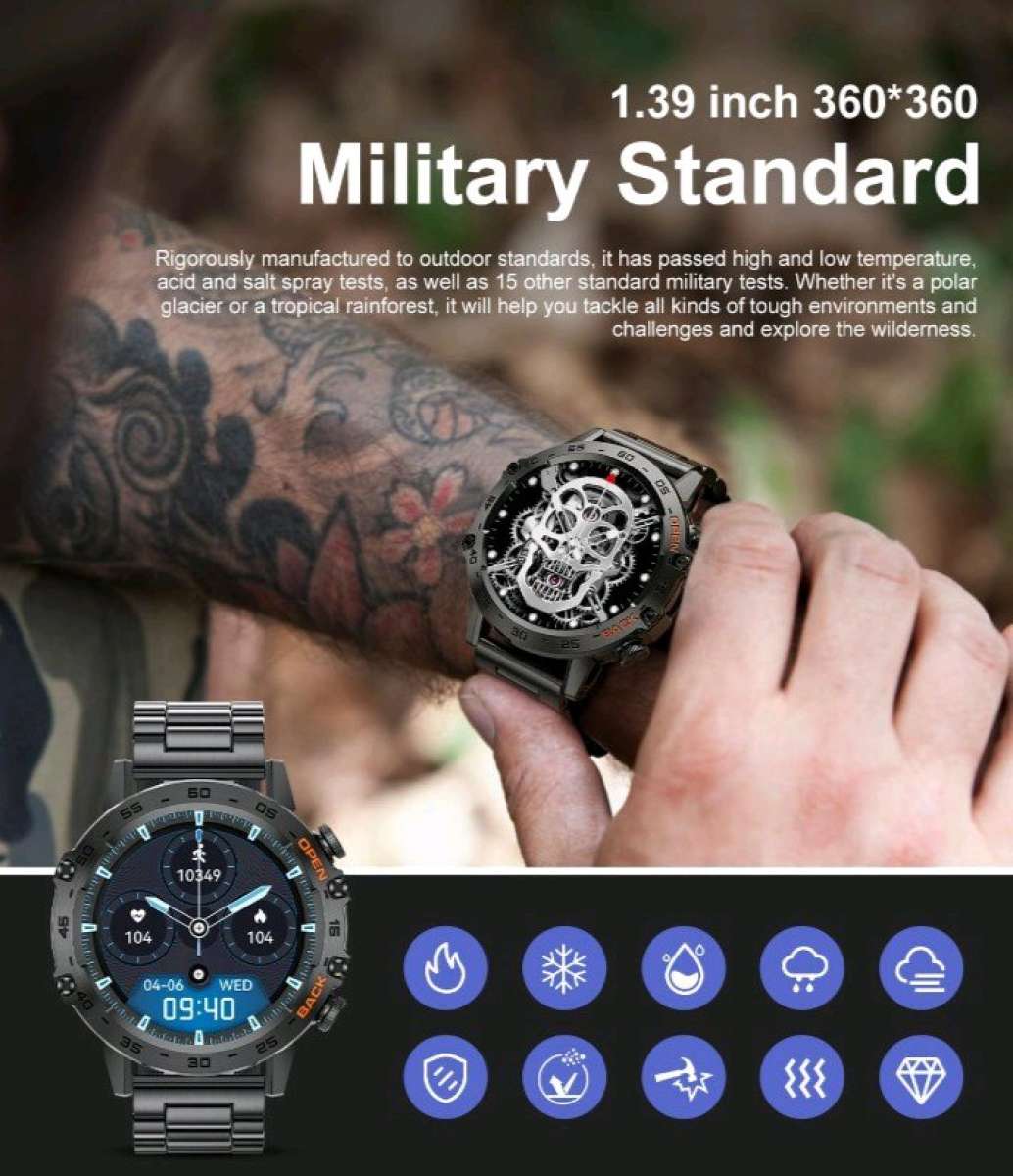 Mens Smart Watch with a Black Stainless Steel band