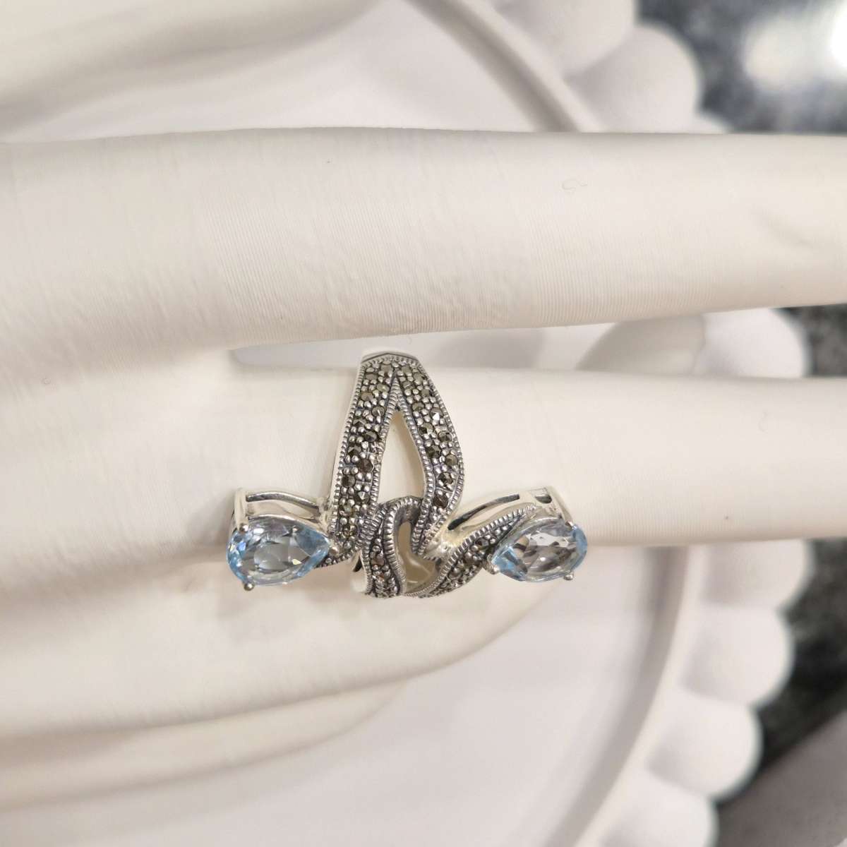 Sterling Silver Ring with Marcasite and Blue Topaz