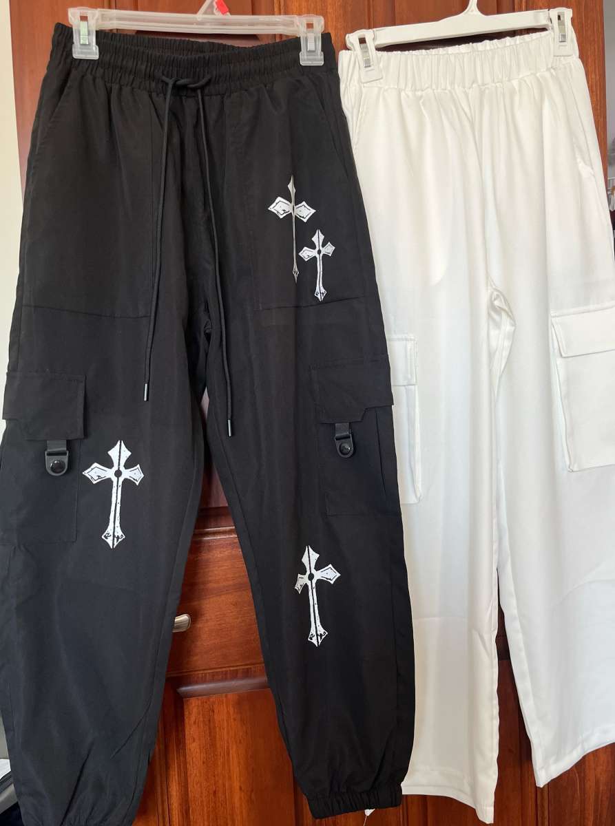 Y2K Cross Graphic  White Cargo Pants Size XS