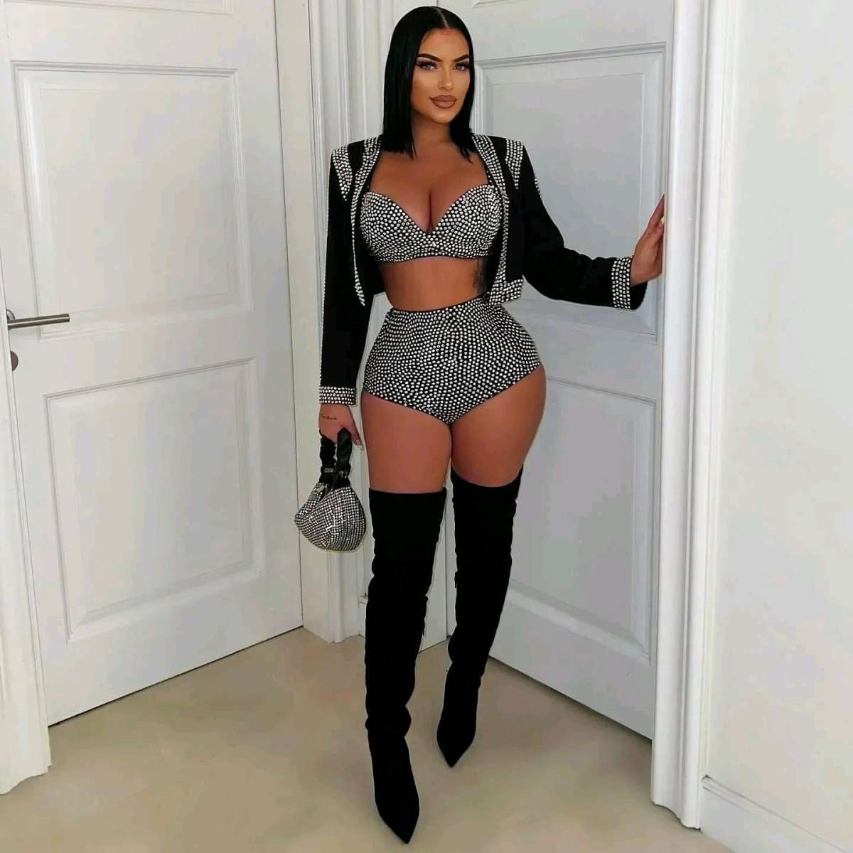 luxury High Quality woman Sexy Solid 3 piece outfit set