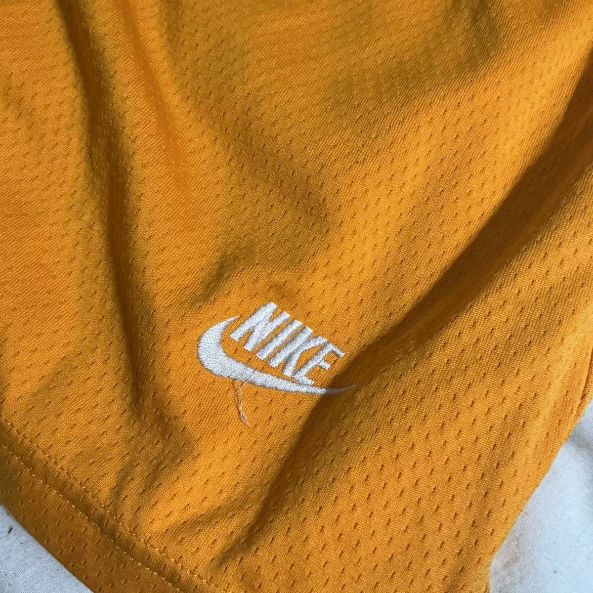 Nike Mens L yellow orange basketball mesh shorts