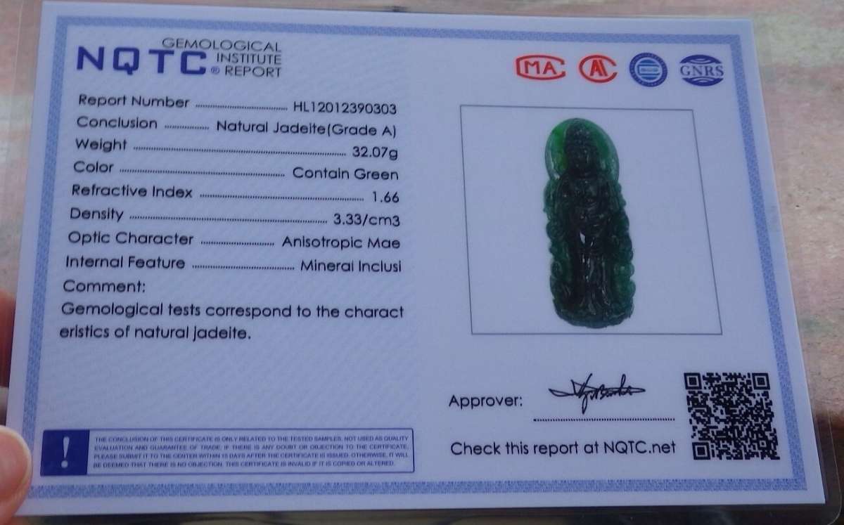 Certificate Jadeite Jade Black Green pendant Kwan Yin