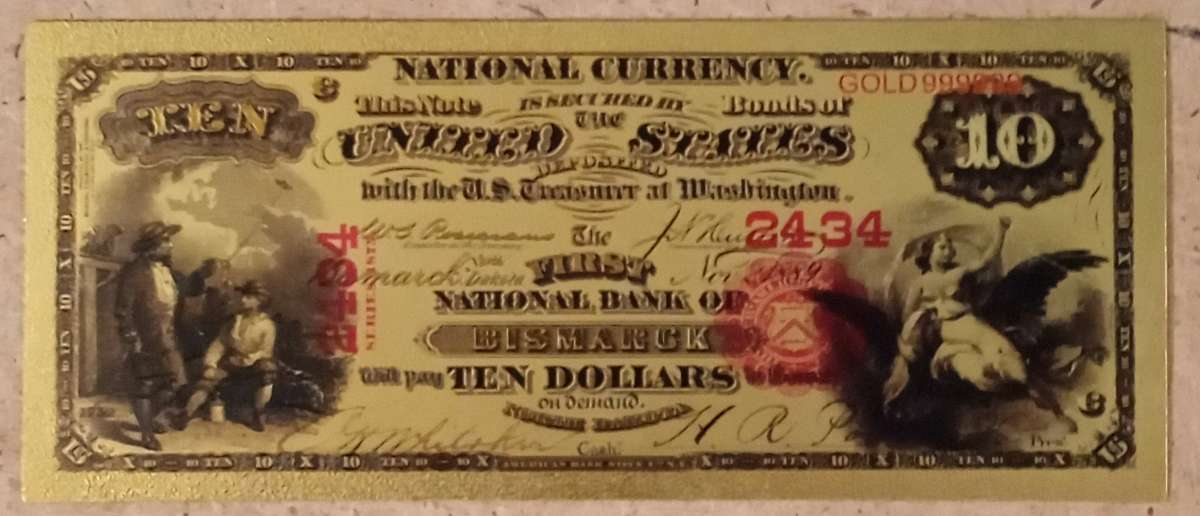 24 Karat Gold 1889 USA Ten Dollar Bill