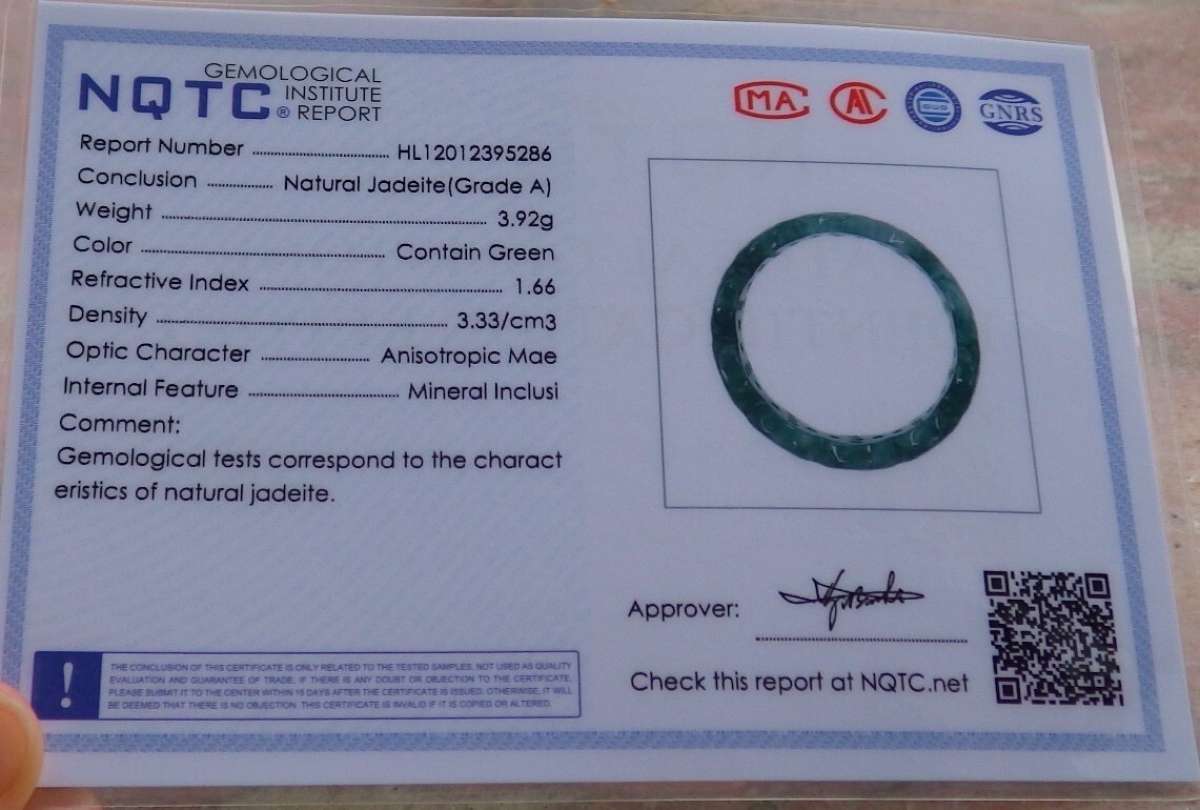 Certificate Jadeite Jade  Burmese Old money ring size 10