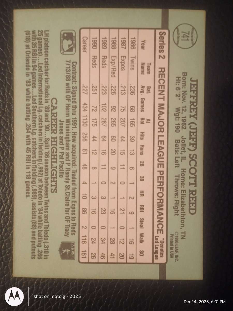 Jeff Reed Baseball Card