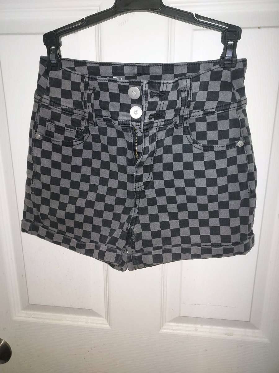 Black and charcoal checkered shorts