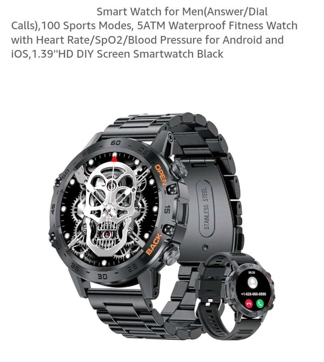 Mens Smart Watch with a Black Stainless Steel band