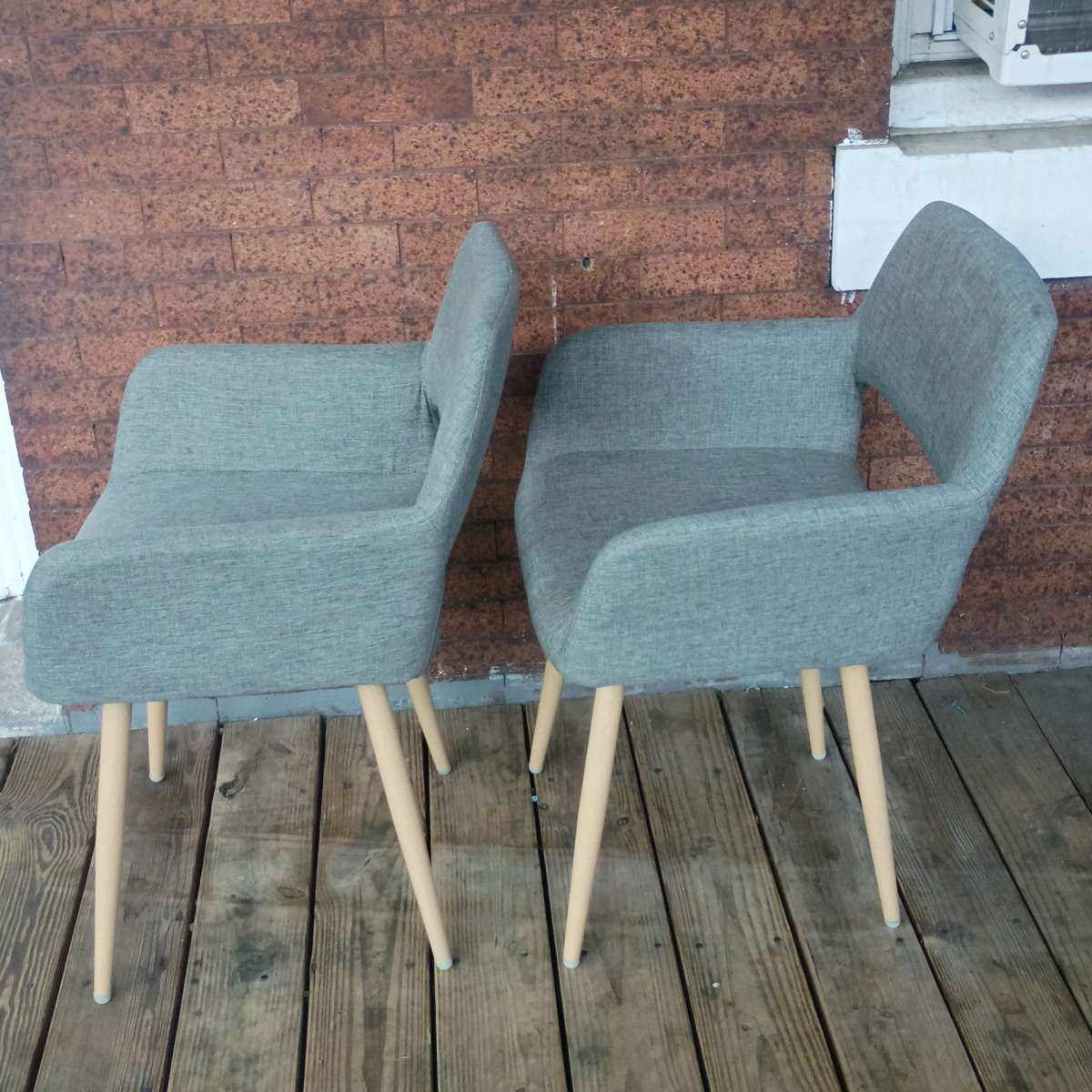 Pair of Modern Grey Upholstered Dining Chairs MidCentury Sty