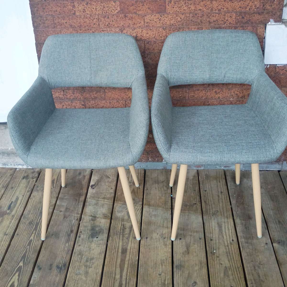 Pair of Modern Grey Upholstered Dining Chairs MidCentury Sty