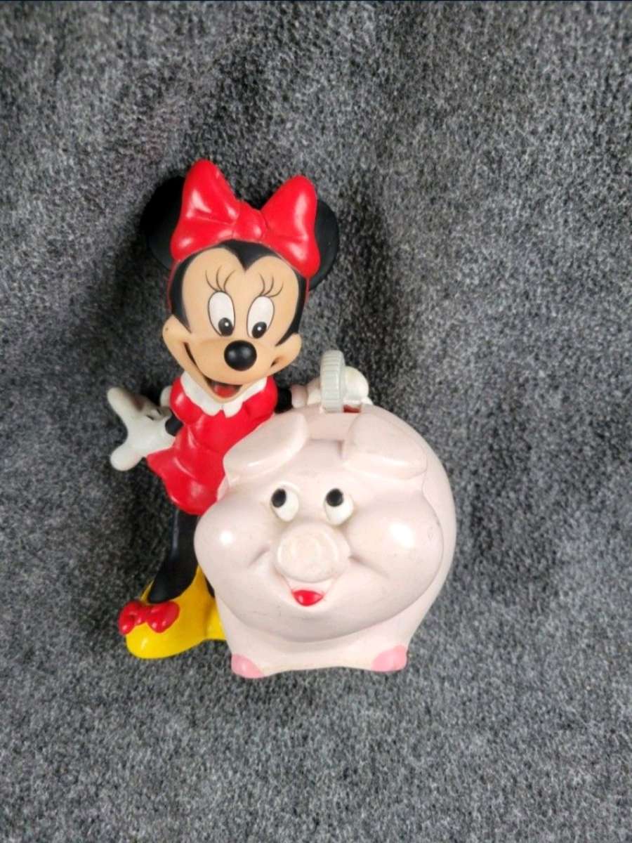 DISNEY Small Minnie Mouse Piggy Bank 65H Preowned
