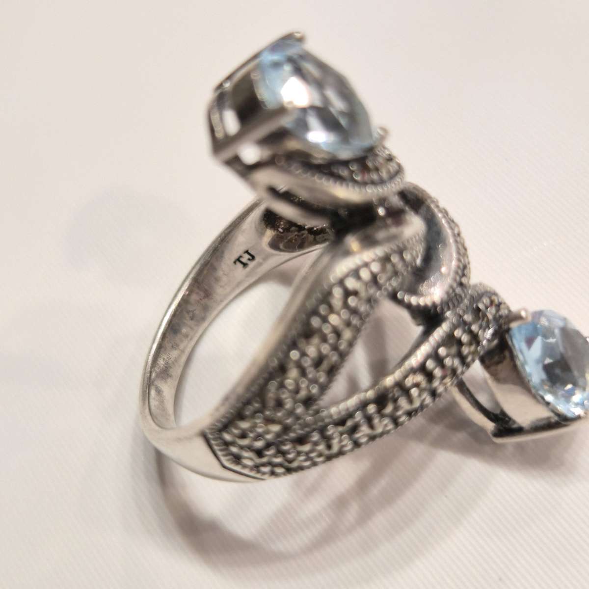 Sterling Silver Ring with Marcasite and Blue Topaz