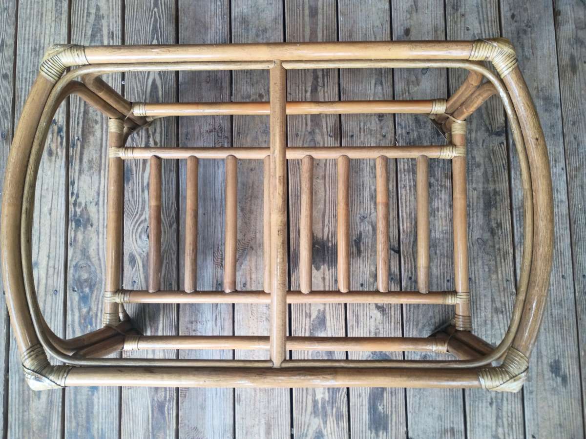 VINTAGE MCM RATTAN Bamboo Coffee Table Ottoman Bench Frame S