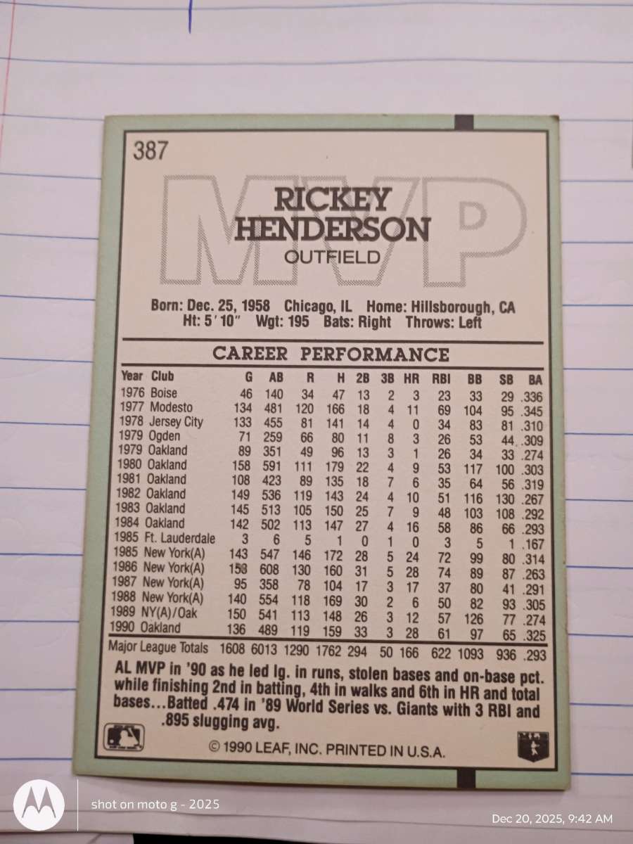 Ricky Henderson card 761