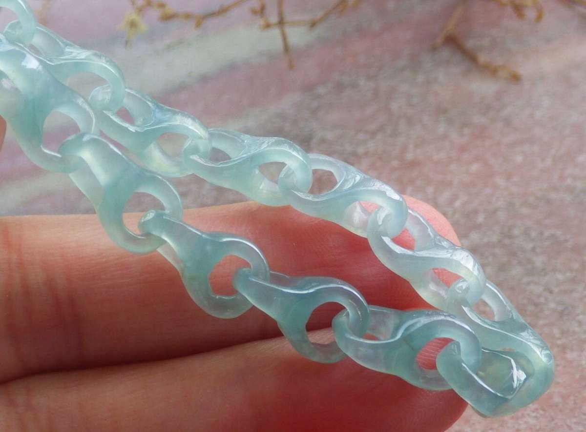 Certificate Jadeite Jade Green chain link knotted Bracelet