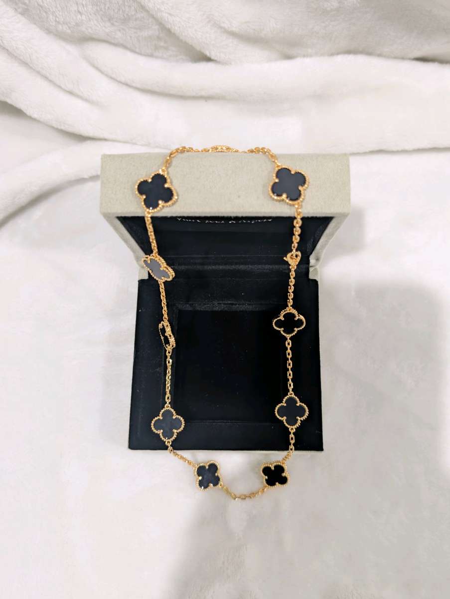 VCA ten motif clover 18k pvd gold and black onyx necklace